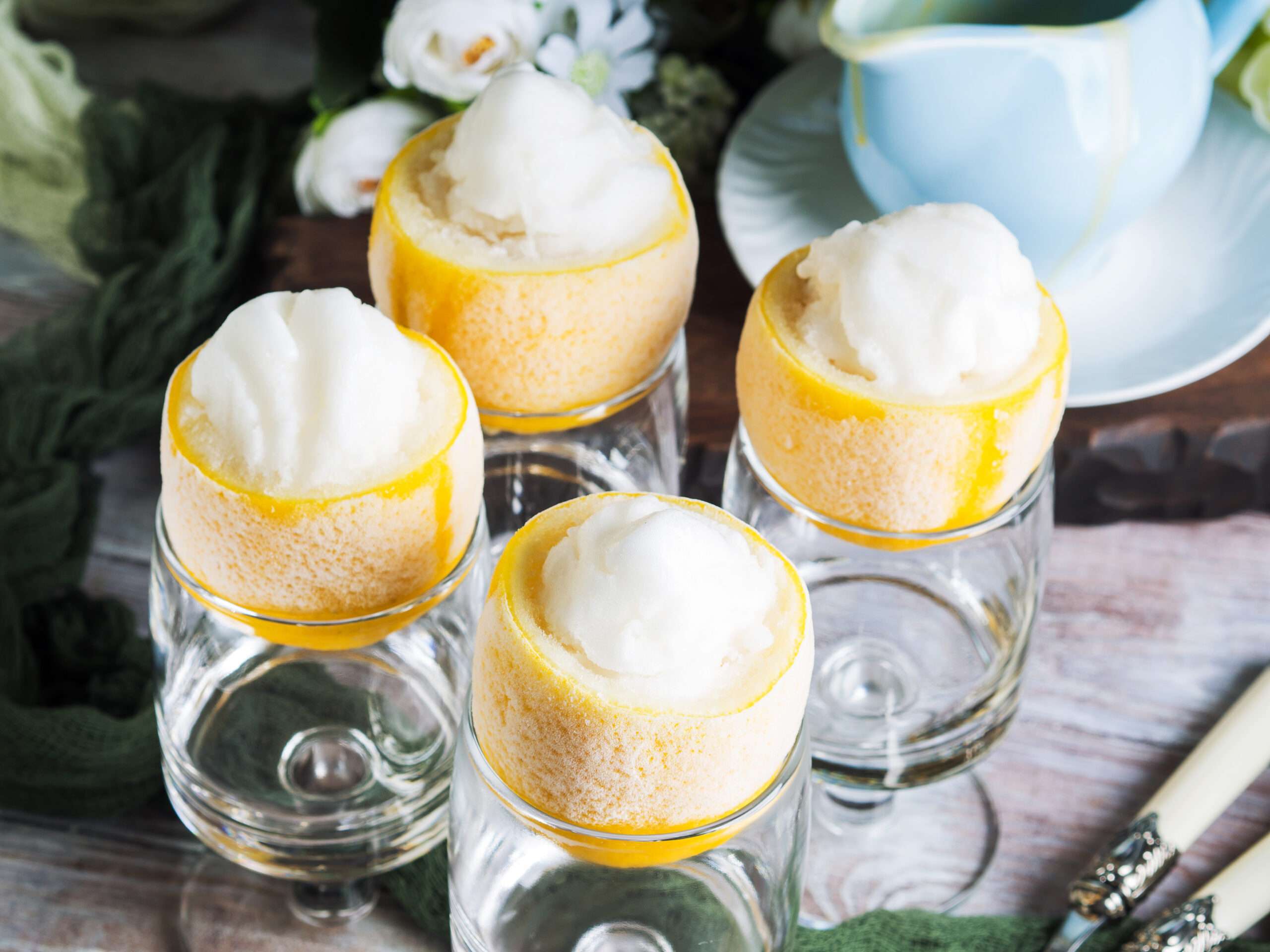 Lemon sorbet ice cream served dessert - Restaurant Riedenburg